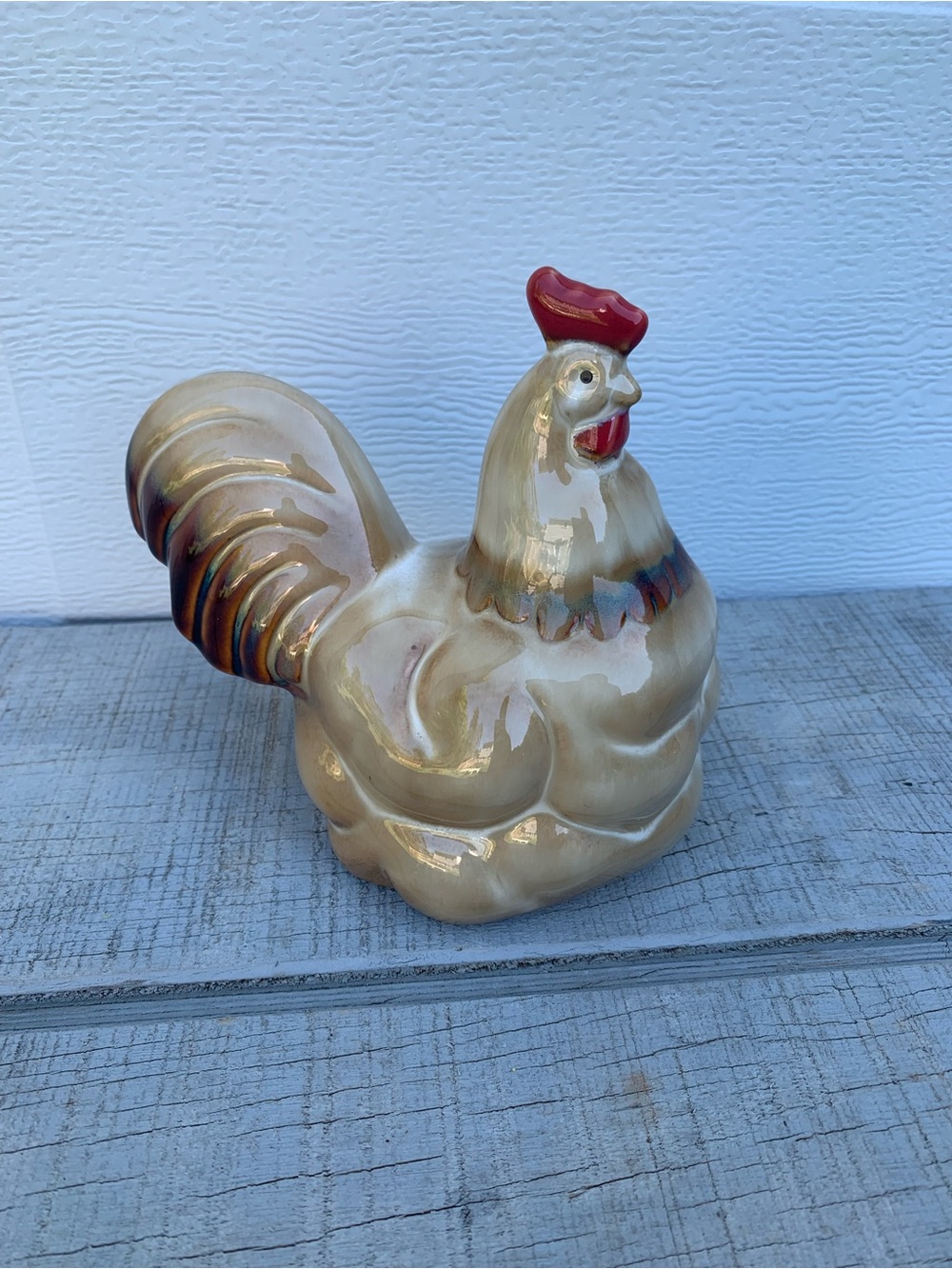 Vintage Glazed Ceramic Chicken Figurine Farmhouse Country Kitchen Decor